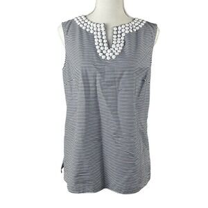 Talbots Blue White Striped Sleeveless Beaded Embellished Top Size 6 NWT